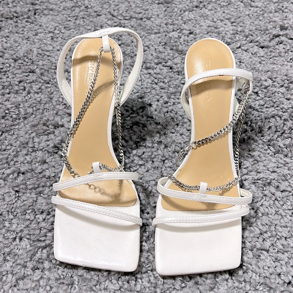 Tony Bianco Lazaar Chain Sandal Heels Sz 5 in Dove Nappa